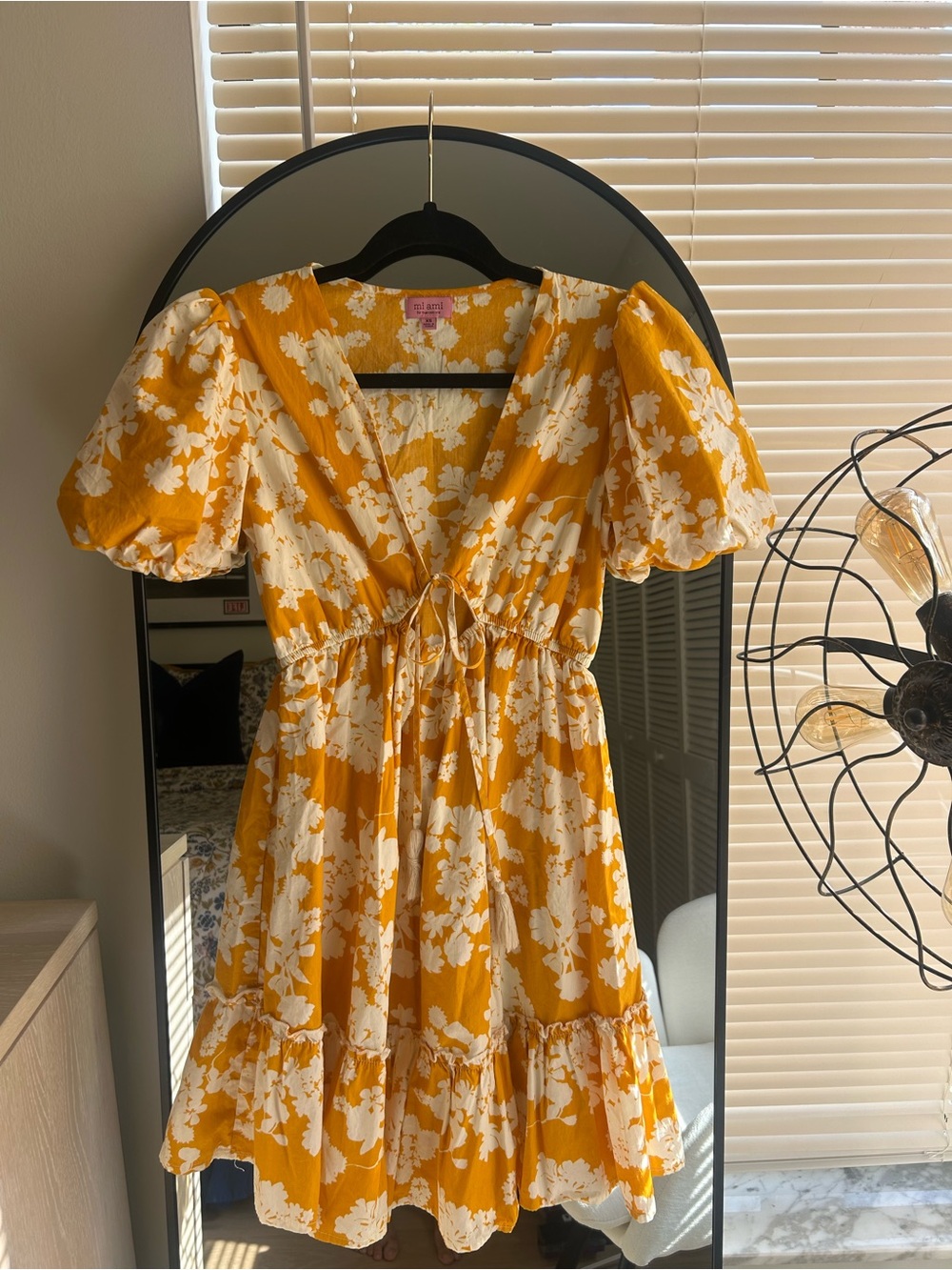 miami Yellow Floral Puff-Sleeve Mini Dress